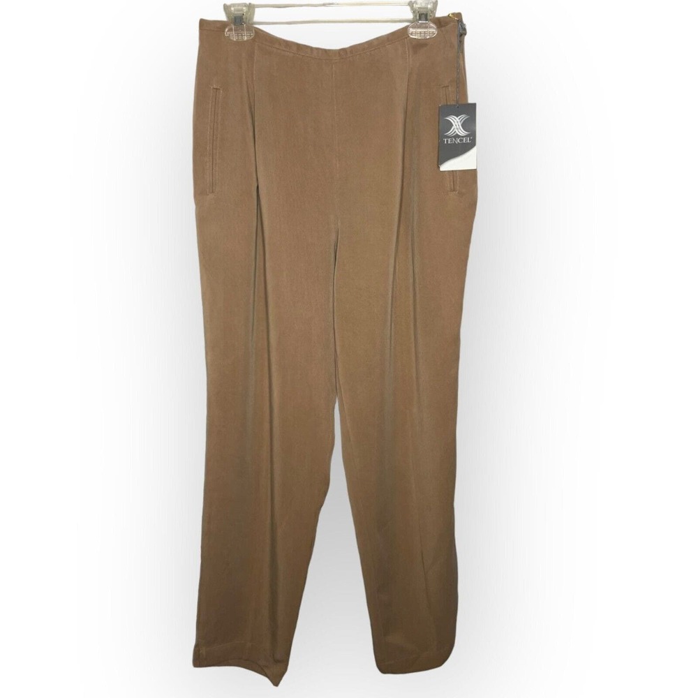 J. Jill Vintage 80s Reverse Fit High Waist Tapered Leg Tan Tencel Pants Size 14P